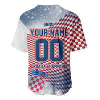 Personalized Croatia Football Eagle Mascot Baseball Jersey Checkerboard Pattern - Accent Splatters