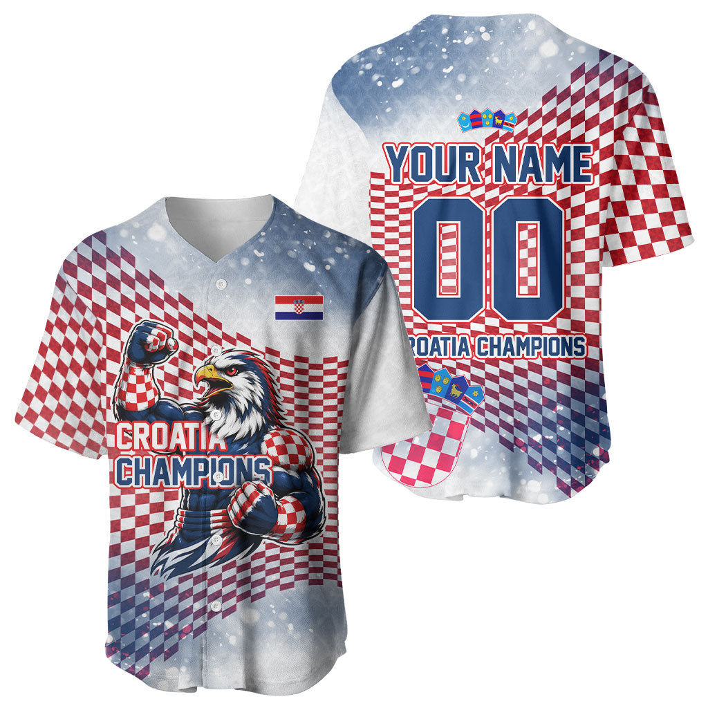 Personalized Croatia Football Eagle Mascot Baseball Jersey Checkerboard Pattern - Accent Splatters