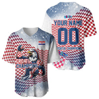 Personalized Croatia Football Eagle Mascot Baseball Jersey Checkerboard Pattern - Accent Splatters