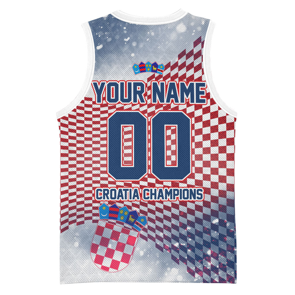 Personalized Croatia Football Eagle Mascot Basketball Jersey Checkerboard Pattern - Accent Splatters