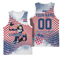 Personalized Croatia Football Eagle Mascot Basketball Jersey Checkerboard Pattern - Accent Splatters