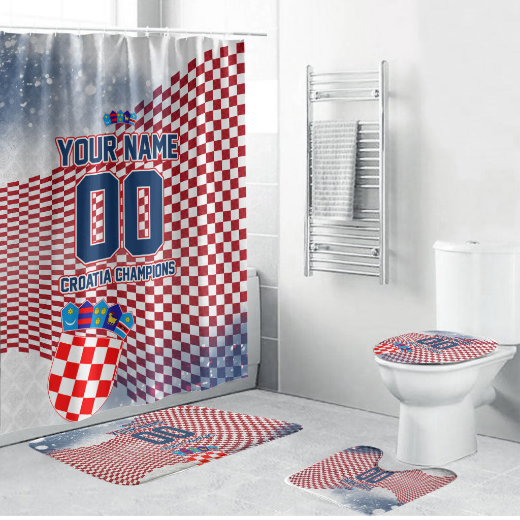 Personalized Croatia Football Eagle Mascot Bathroom Set Checkerboard Pattern - Accent Splatters