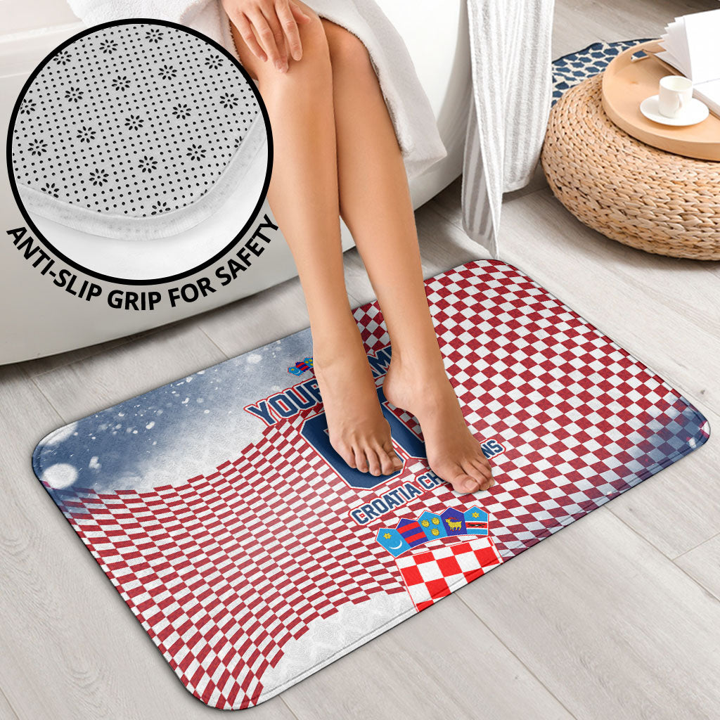 Personalized Croatia Football Eagle Mascot Bathroom Set Checkerboard Pattern - Accent Splatters