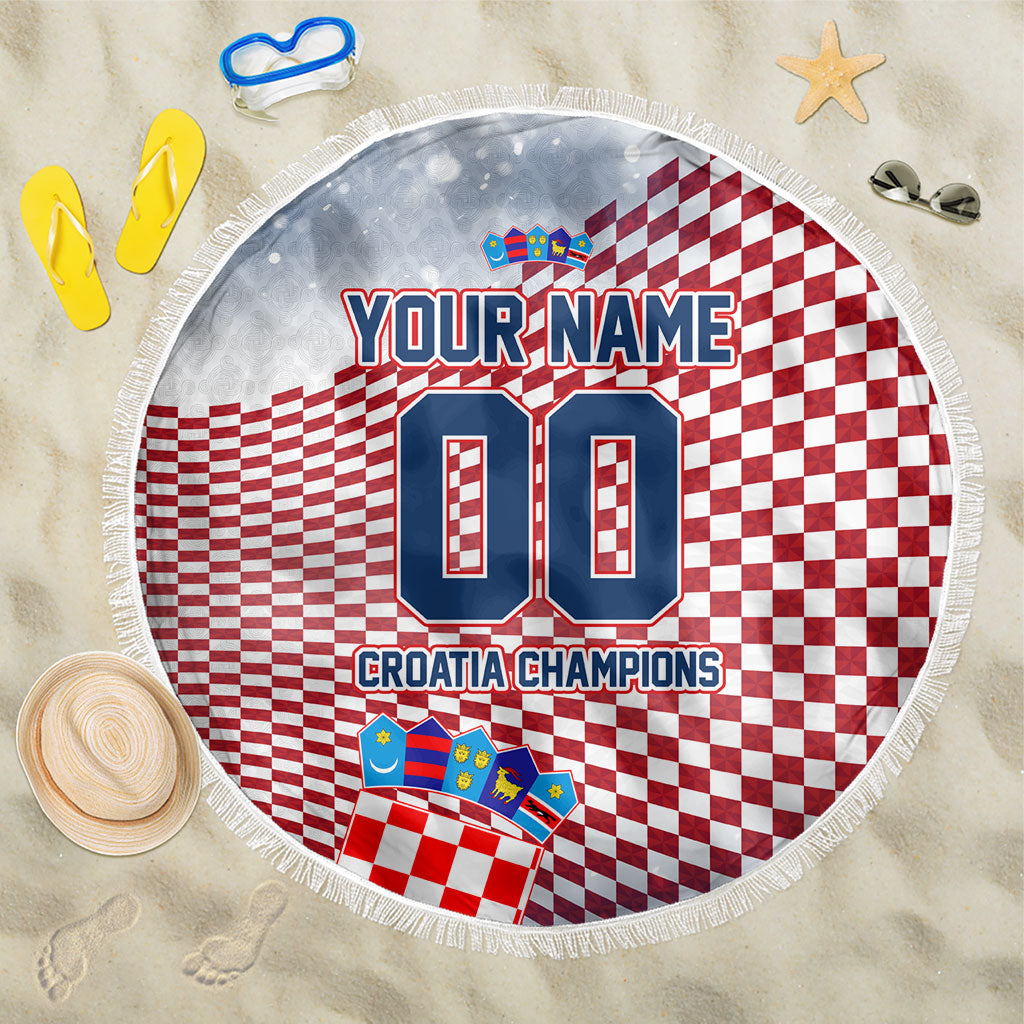 Personalized Croatia Football Eagle Mascot Beach Blanket Checkerboard Pattern - Accent Splatters