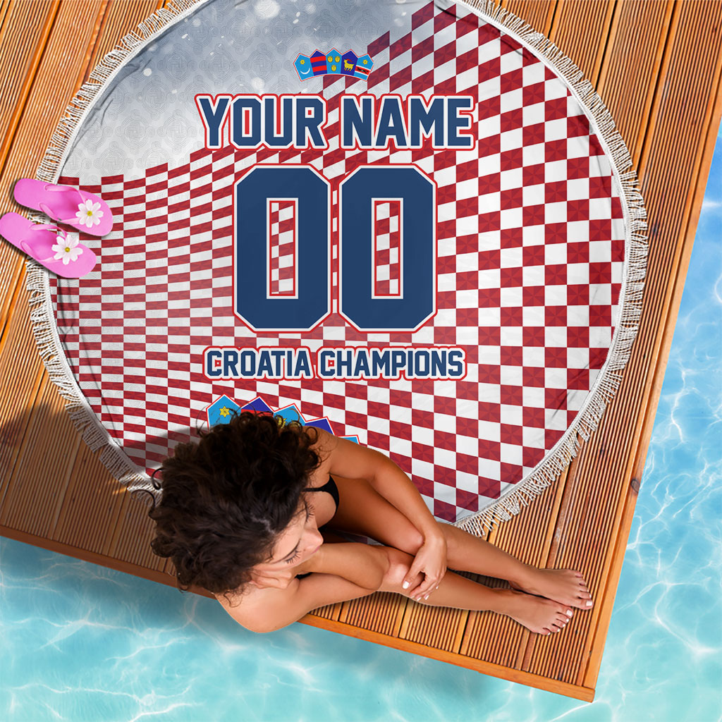 Personalized Croatia Football Eagle Mascot Beach Blanket Checkerboard Pattern - Accent Splatters