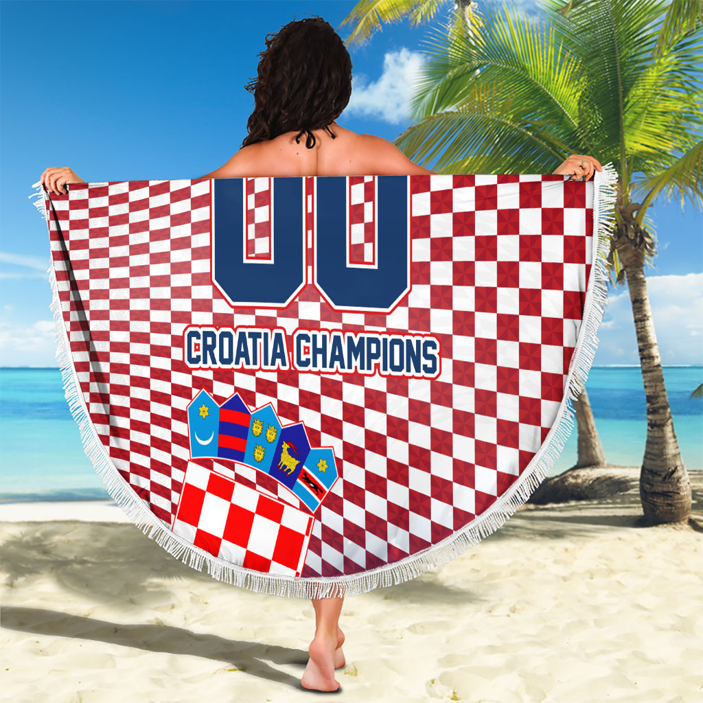 Personalized Croatia Football Eagle Mascot Beach Blanket Checkerboard Pattern - Accent Splatters