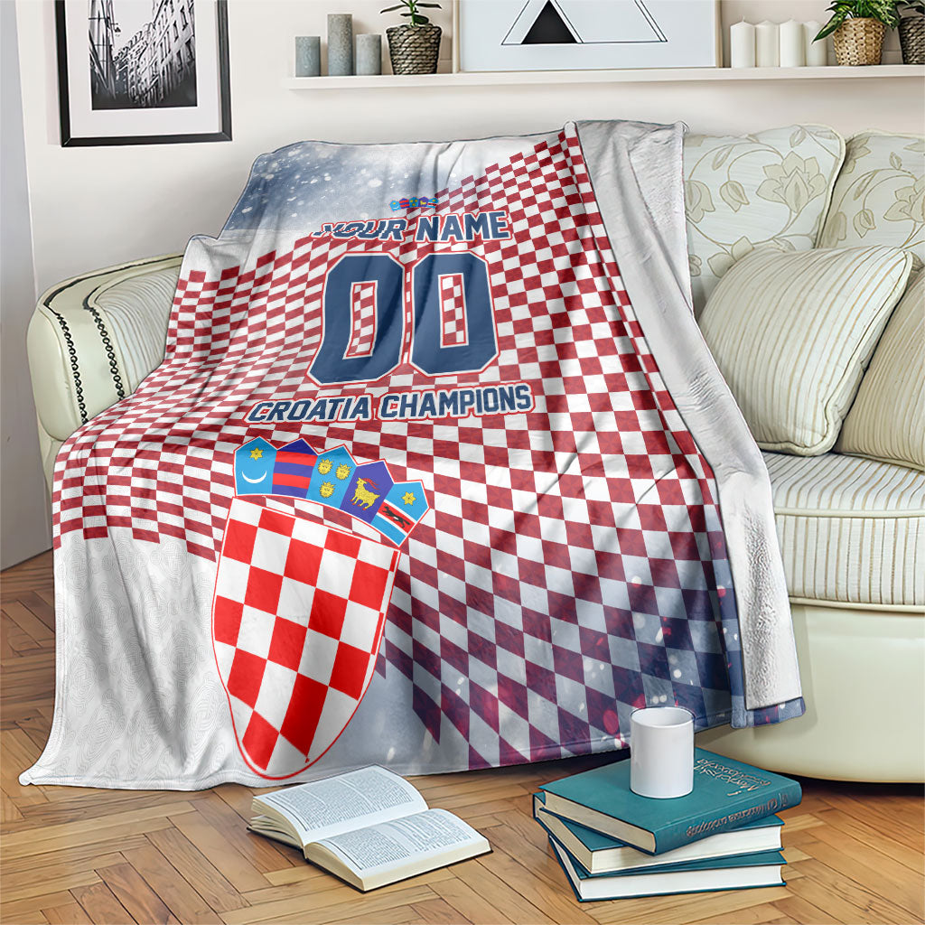 Personalized Croatia Football Eagle Mascot Blanket Checkerboard Pattern - Accent Splatters