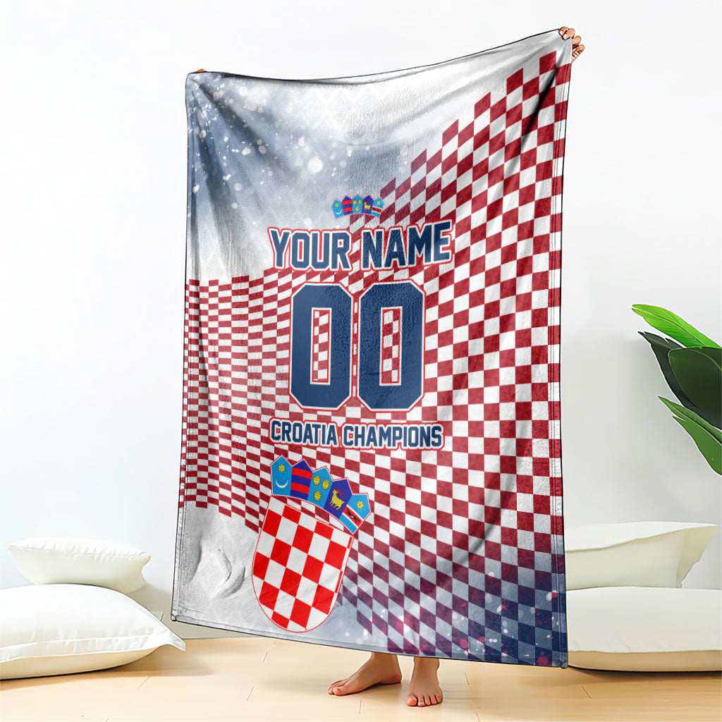 Personalized Croatia Football Eagle Mascot Blanket Checkerboard Pattern - Accent Splatters