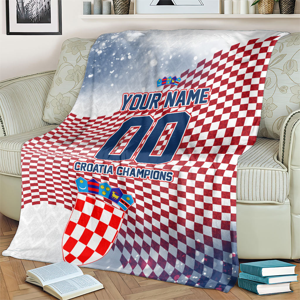Personalized Croatia Football Eagle Mascot Blanket Checkerboard Pattern - Accent Splatters
