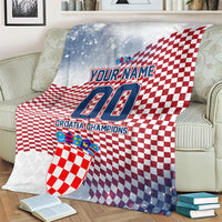 Personalized Croatia Football Eagle Mascot Blanket Checkerboard Pattern - Accent Splatters