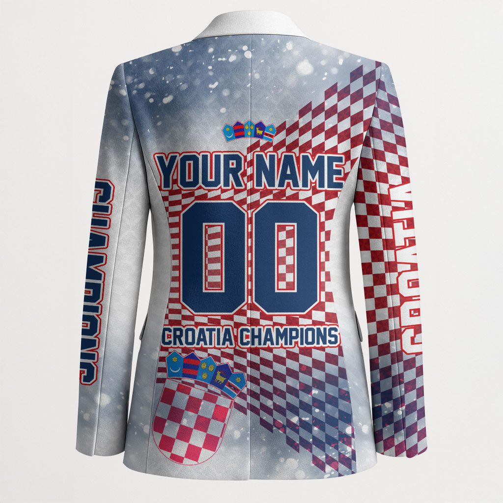 Personalized Croatia Football Eagle Mascot Blazer Checkerboard Pattern - Accent Splatters