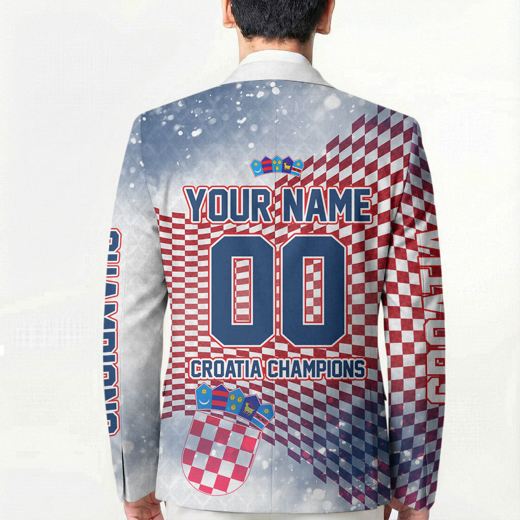 Personalized Croatia Football Eagle Mascot Blazer Checkerboard Pattern - Accent Splatters