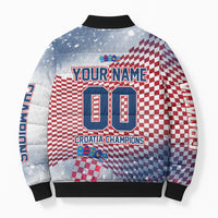 Personalized Croatia Football Eagle Mascot Bomber Puffer Jacket Checkerboard Pattern - Accent Splatters