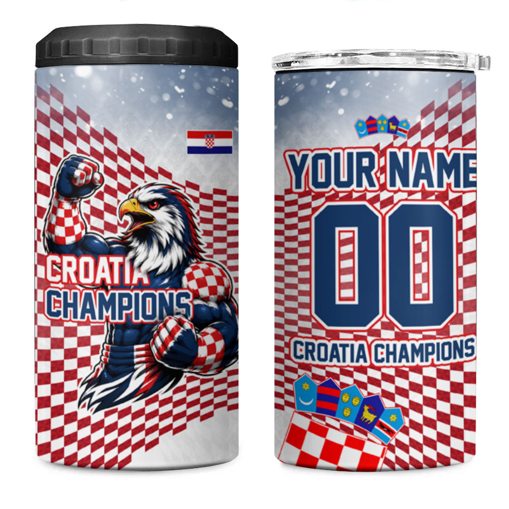 Personalized Croatia Football Eagle Mascot 4 in 1 Can Cooler Tumbler Checkerboard Pattern - Accent Splatters