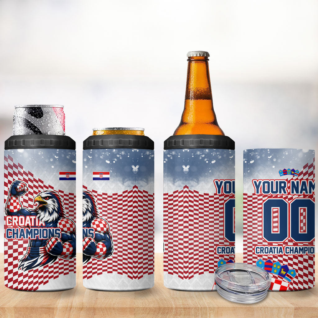 Personalized Croatia Football Eagle Mascot 4 in 1 Can Cooler Tumbler Checkerboard Pattern - Accent Splatters