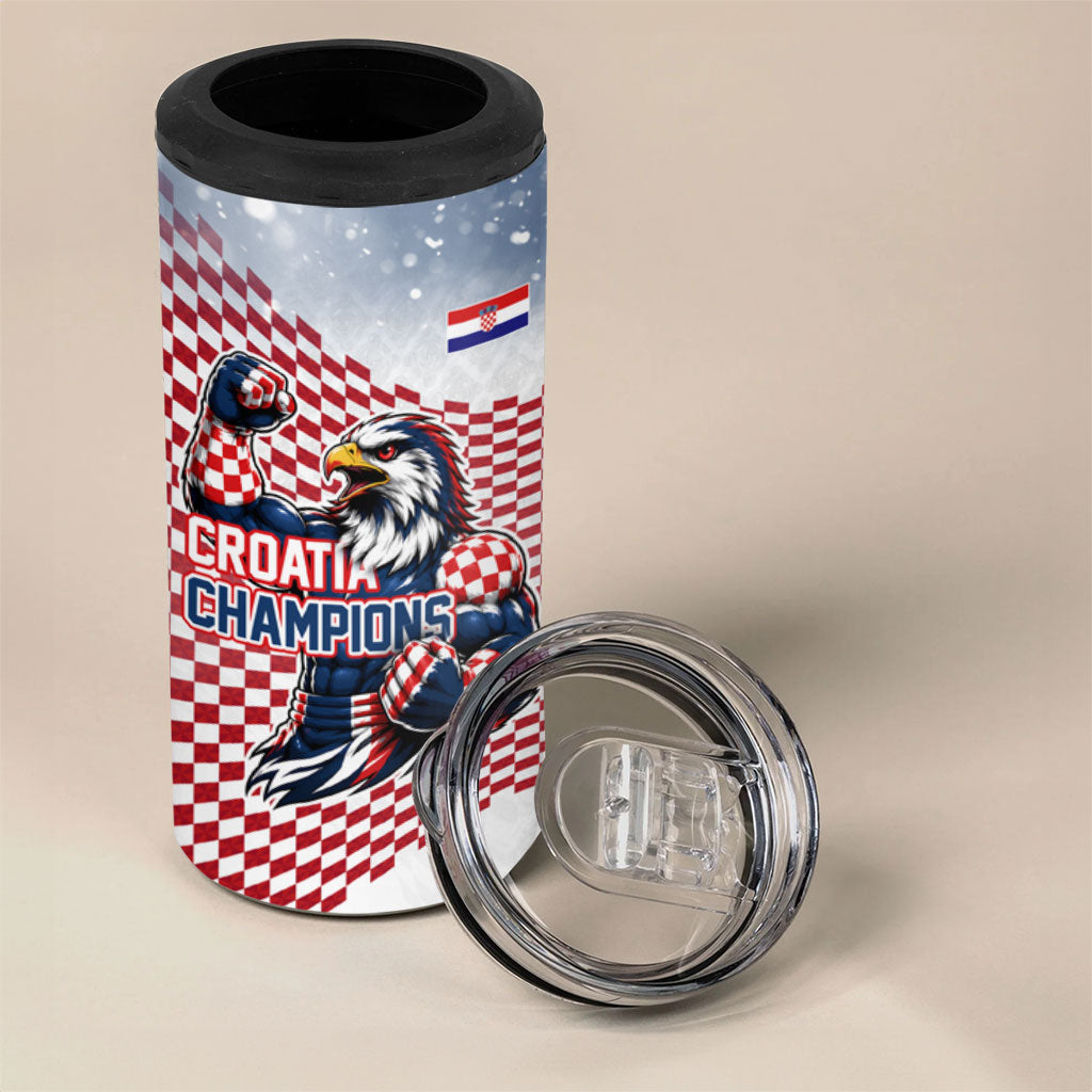 Personalized Croatia Football Eagle Mascot 4 in 1 Can Cooler Tumbler Checkerboard Pattern - Accent Splatters