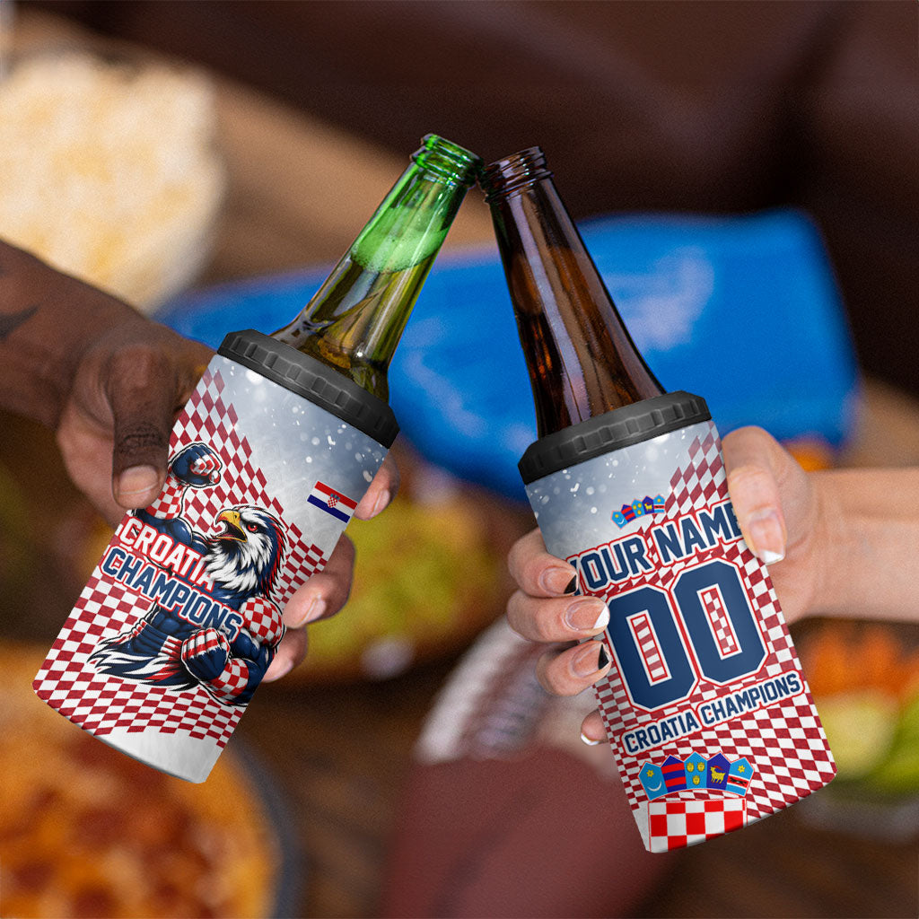 Personalized Croatia Football Eagle Mascot 4 in 1 Can Cooler Tumbler Checkerboard Pattern - Accent Splatters