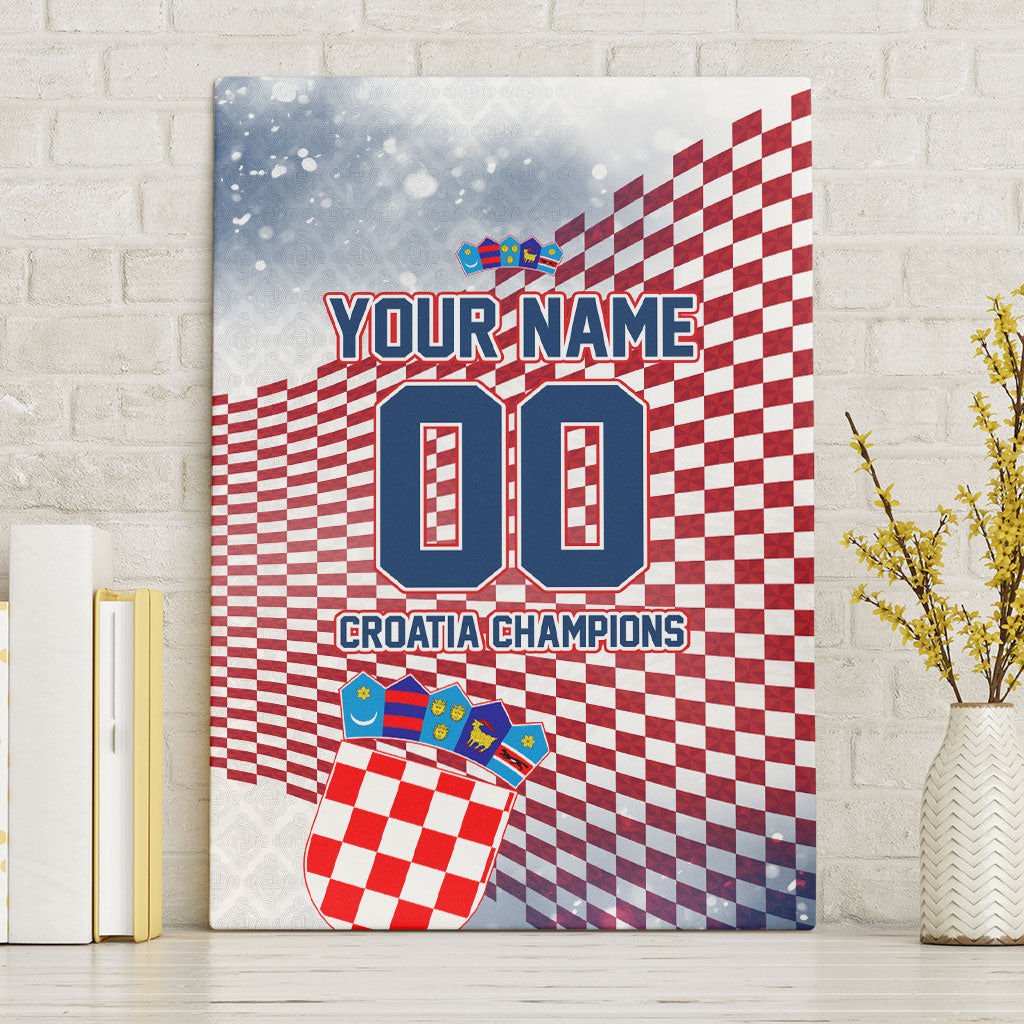 Personalized Croatia Football Eagle Mascot Canvas Wall Art Checkerboard Pattern - Accent Splatters