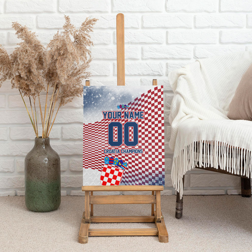 Personalized Croatia Football Eagle Mascot Canvas Wall Art Checkerboard Pattern - Accent Splatters