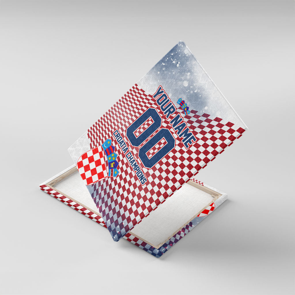 Personalized Croatia Football Eagle Mascot Canvas Wall Art Checkerboard Pattern - Accent Splatters