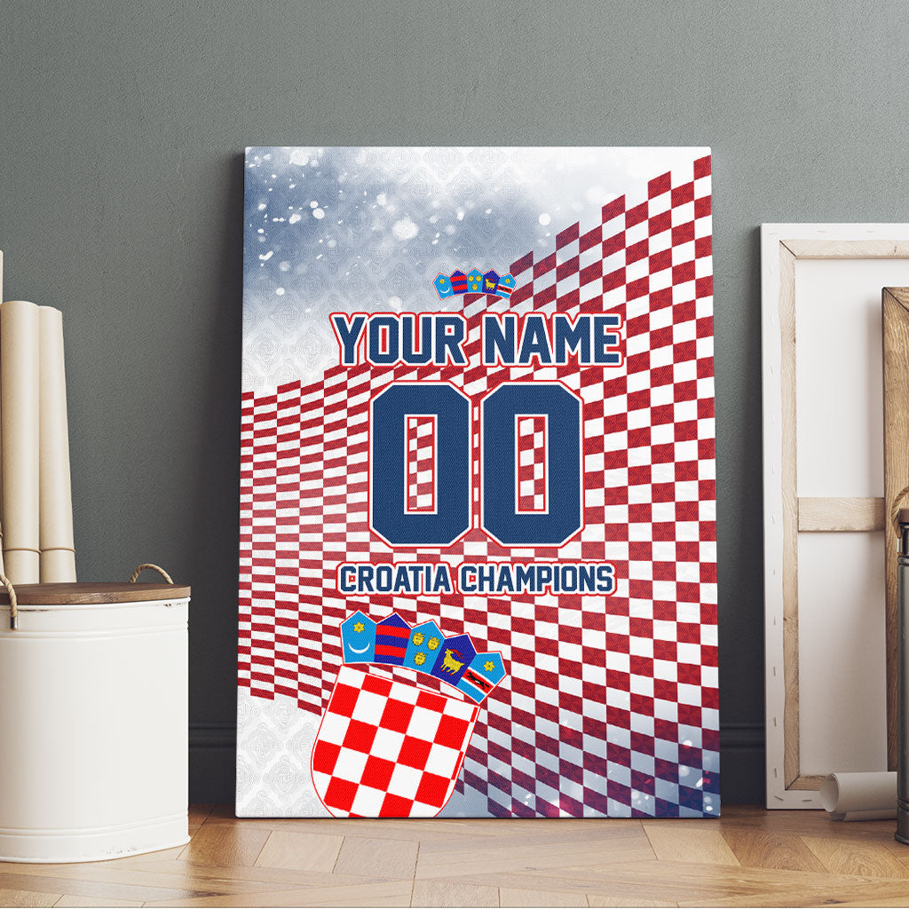 Personalized Croatia Football Eagle Mascot Canvas Wall Art Checkerboard Pattern - Accent Splatters