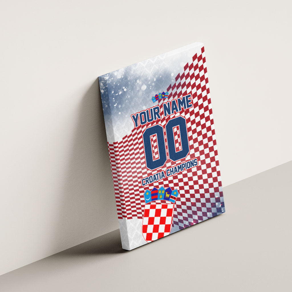 Personalized Croatia Football Eagle Mascot Canvas Wall Art Checkerboard Pattern - Accent Splatters
