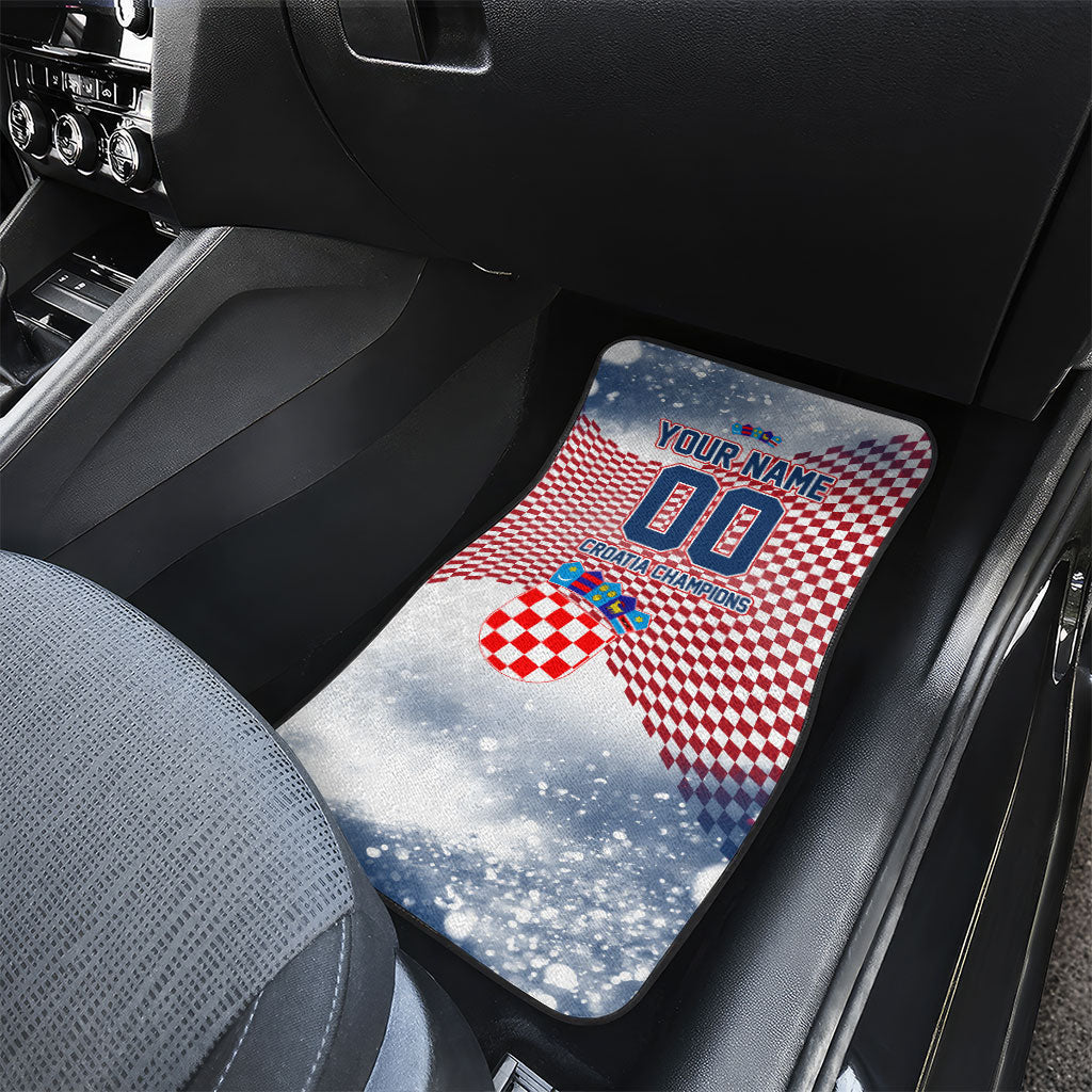 Personalized Croatia Football Eagle Mascot Car Mats Checkerboard Pattern - Accent Splatters