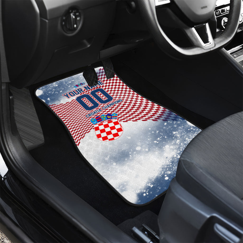 Personalized Croatia Football Eagle Mascot Car Mats Checkerboard Pattern - Accent Splatters