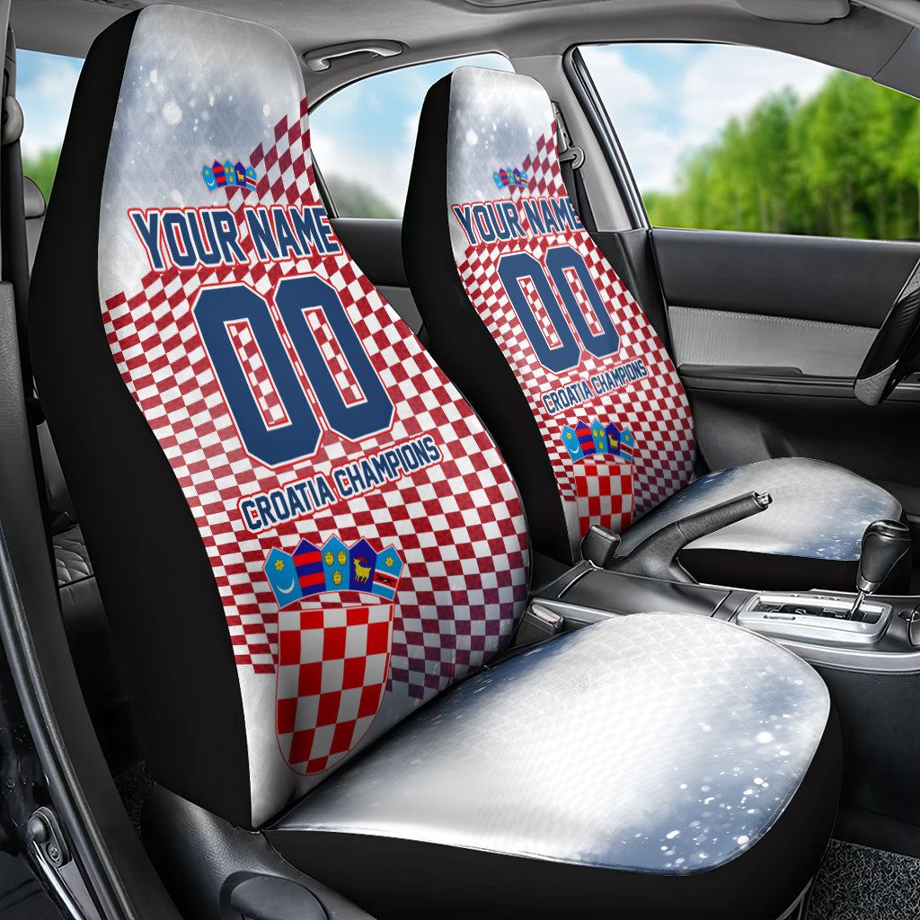 Personalized Croatia Football Eagle Mascot Car Seat Cover Checkerboard Pattern - Accent Splatters