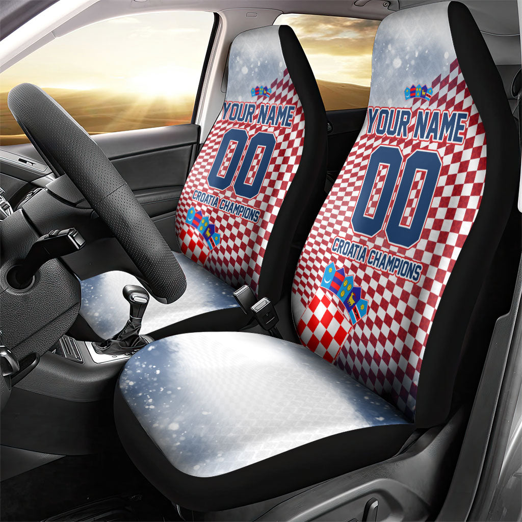 Personalized Croatia Football Eagle Mascot Car Seat Cover Checkerboard Pattern - Accent Splatters
