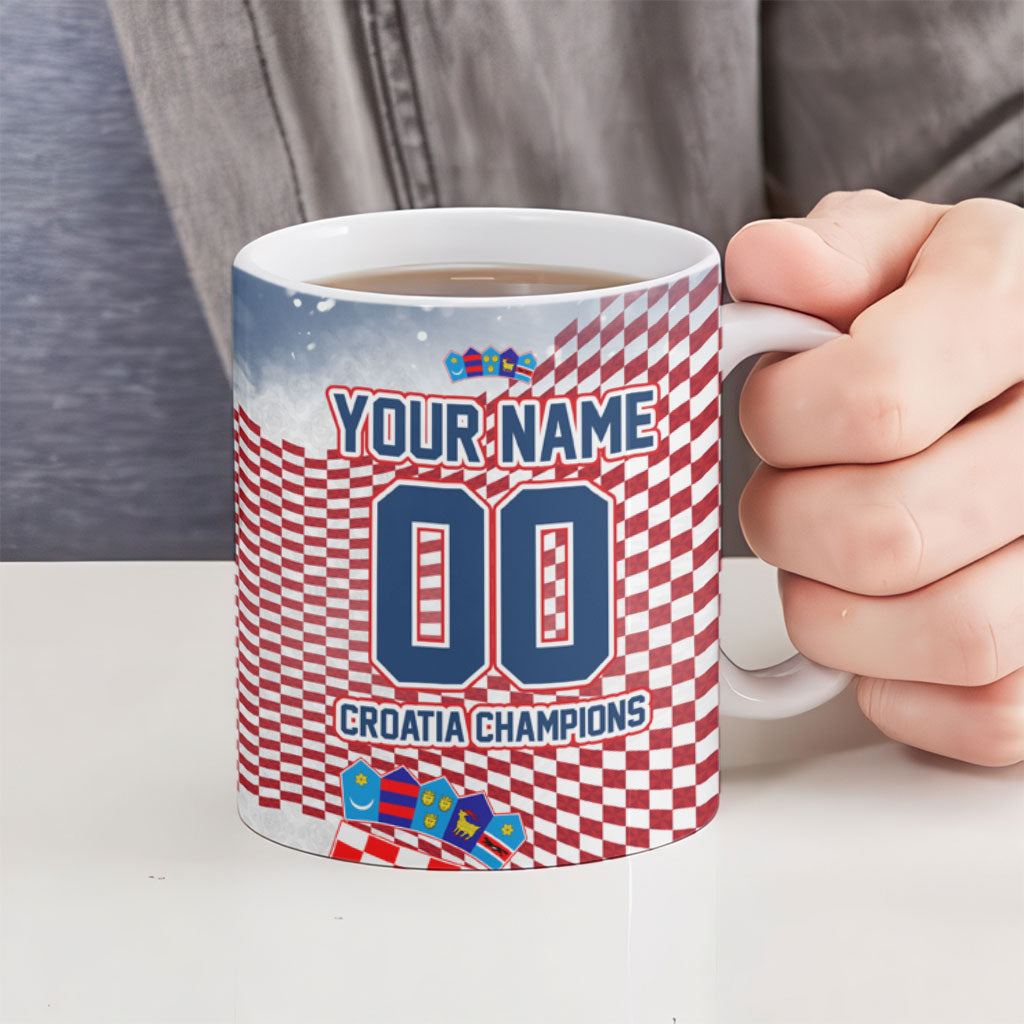 Personalized Croatia Football Eagle Mascot Ceramic Mug Checkerboard Pattern - Accent Splatters