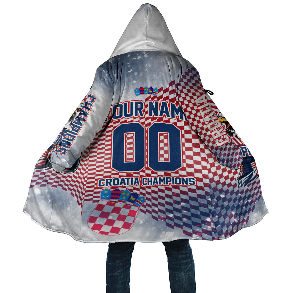 Personalized Croatia Football Eagle Mascot Cloak Checkerboard Pattern - Accent Splatters