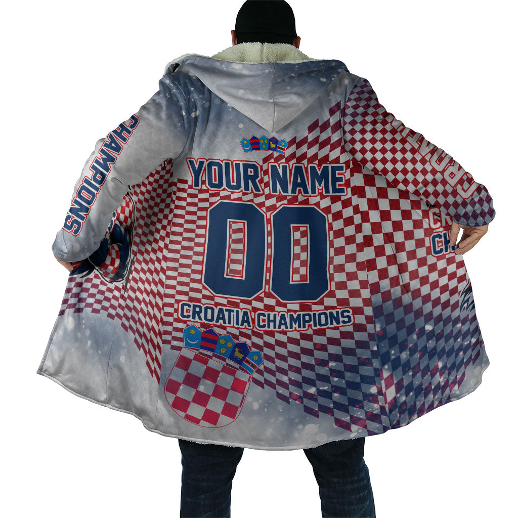 Personalized Croatia Football Eagle Mascot Cloak Checkerboard Pattern - Accent Splatters