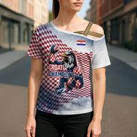 Personalized Croatia Football Eagle Mascot Cross Shoulder Shirt Checkerboard Pattern - Accent Splatters