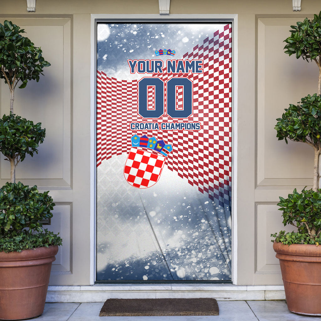 Personalized Croatia Football Eagle Mascot Door Cover Checkerboard Pattern - Accent Splatters