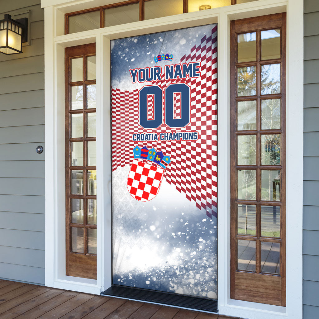 Personalized Croatia Football Eagle Mascot Door Cover Checkerboard Pattern - Accent Splatters