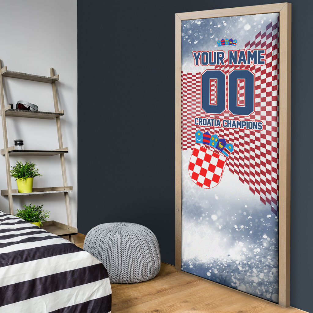 Personalized Croatia Football Eagle Mascot Door Cover Checkerboard Pattern - Accent Splatters
