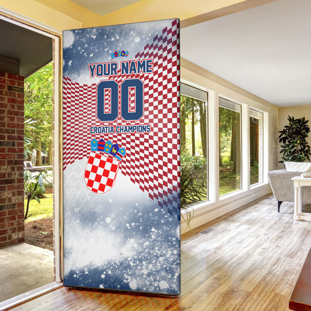 Personalized Croatia Football Eagle Mascot Door Cover Checkerboard Pattern - Accent Splatters