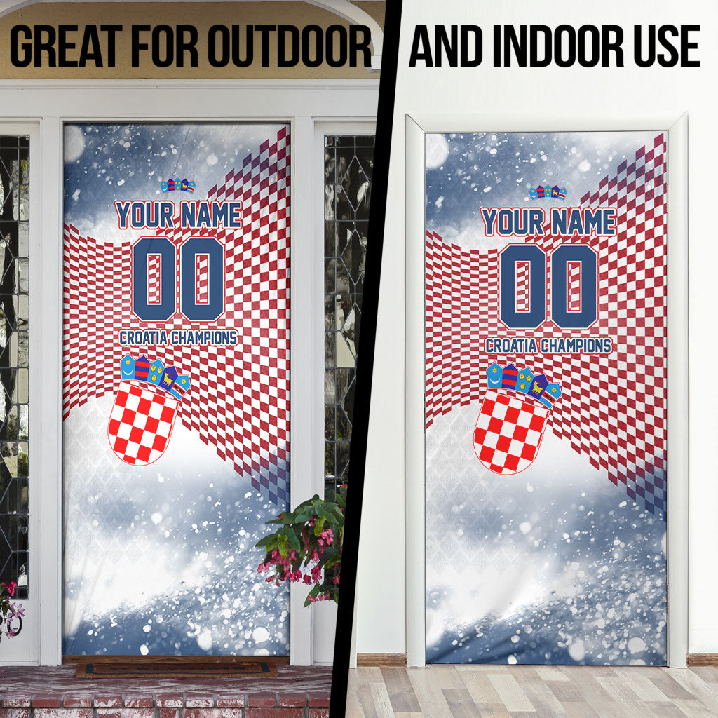 Personalized Croatia Football Eagle Mascot Door Cover Checkerboard Pattern - Accent Splatters