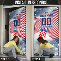 Personalized Croatia Football Eagle Mascot Door Cover Checkerboard Pattern - Accent Splatters