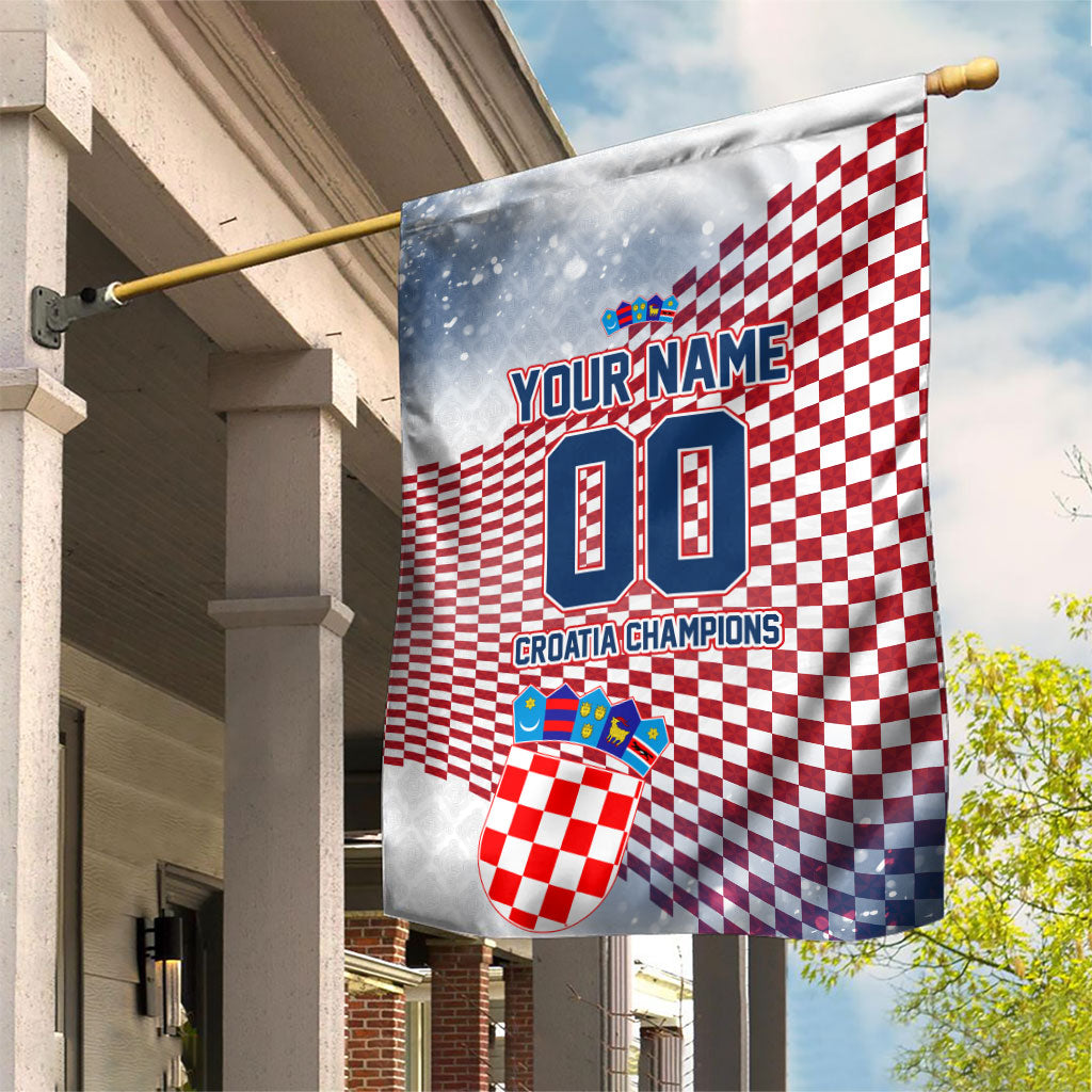 Personalized Croatia Football Eagle Mascot Garden Flag Checkerboard Pattern - Accent Splatters