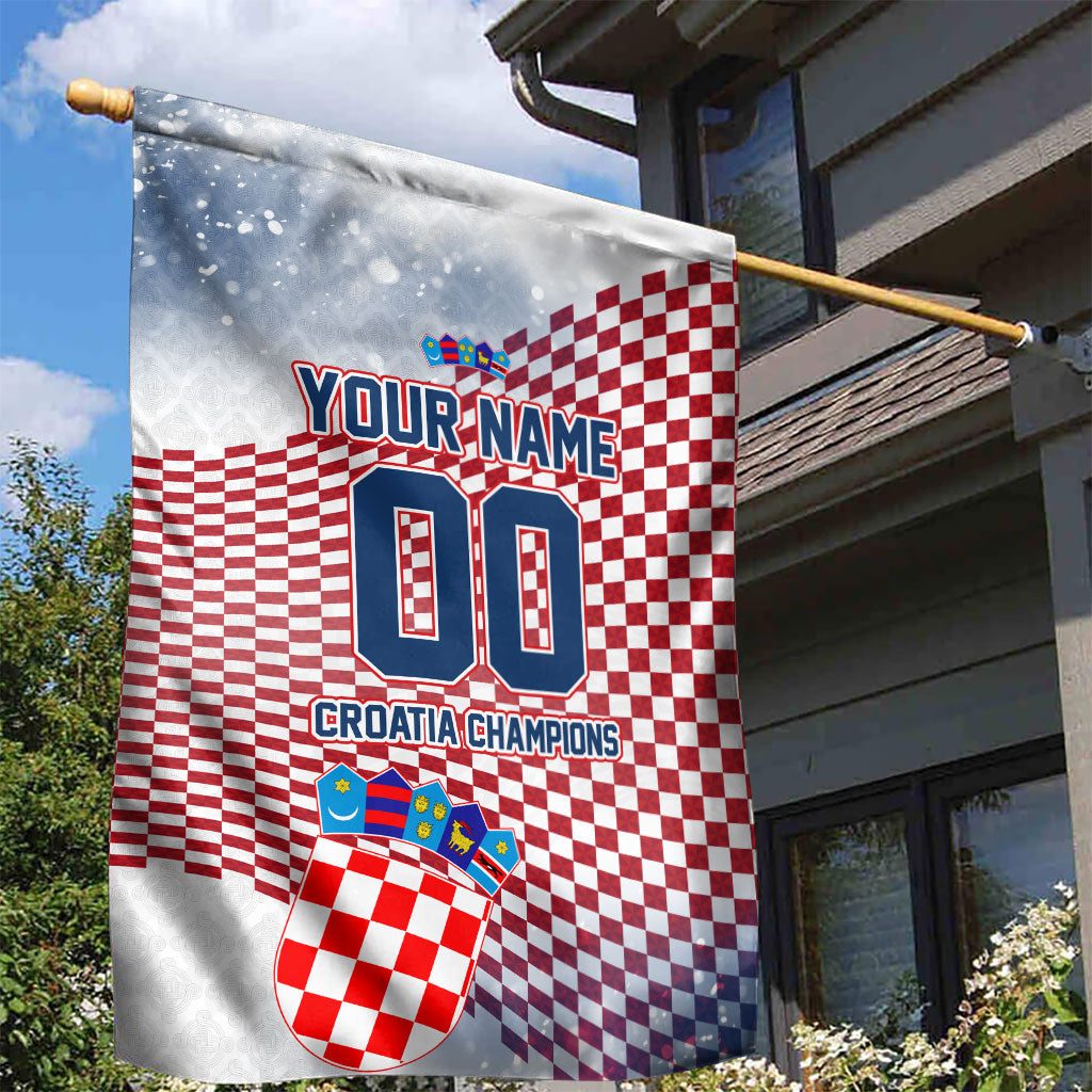 Personalized Croatia Football Eagle Mascot Garden Flag Checkerboard Pattern - Accent Splatters