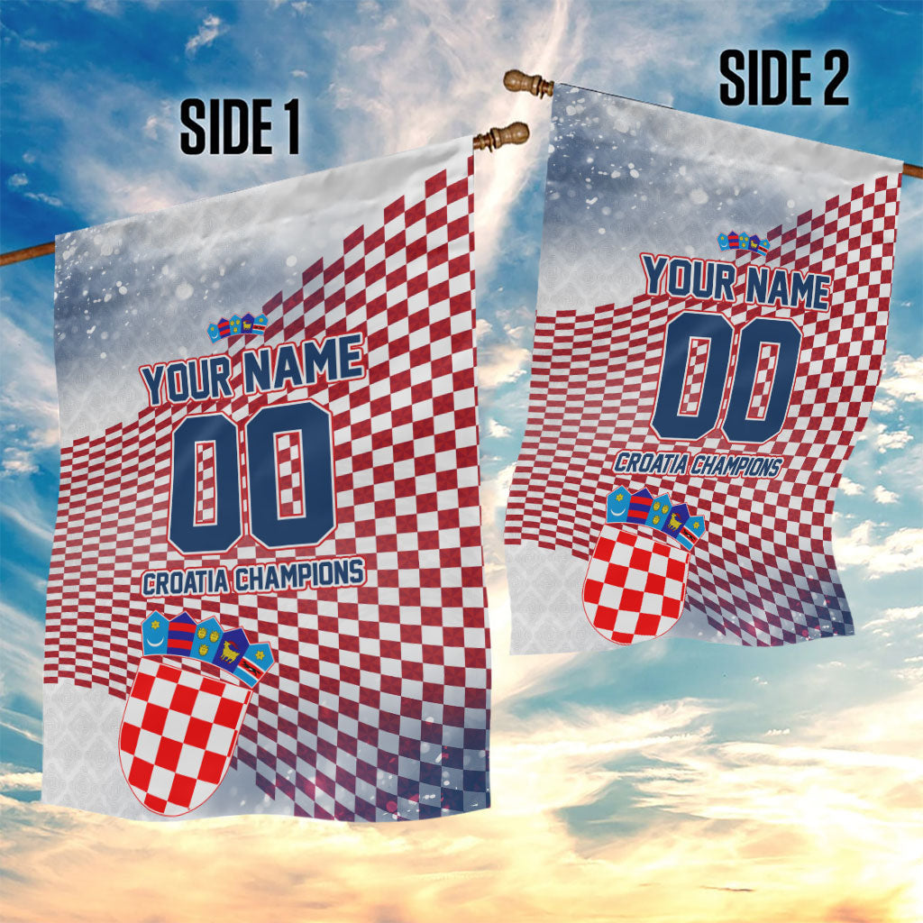 Personalized Croatia Football Eagle Mascot Garden Flag Checkerboard Pattern - Accent Splatters