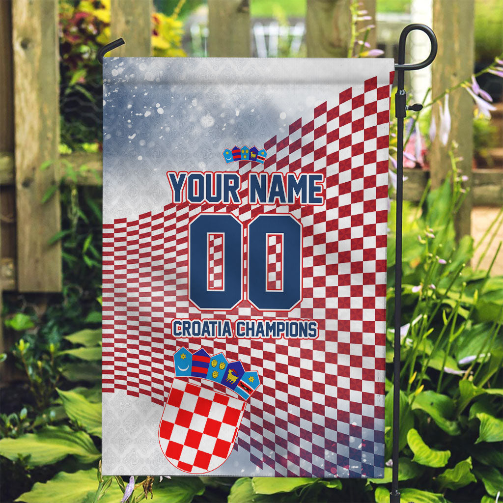 Personalized Croatia Football Eagle Mascot Garden Flag Checkerboard Pattern - Accent Splatters