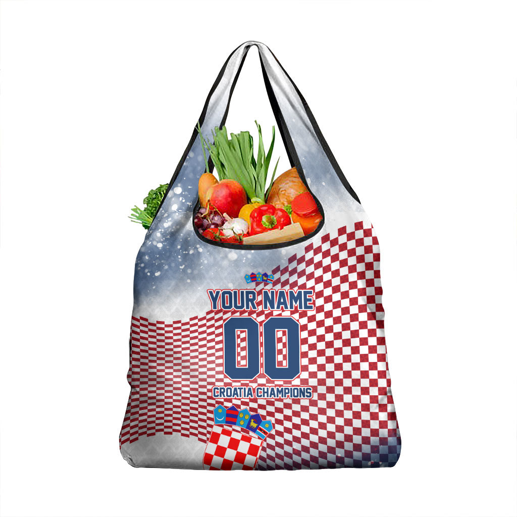Personalized Croatia Football Eagle Mascot Grocery Bag Checkerboard Pattern - Accent Splatters