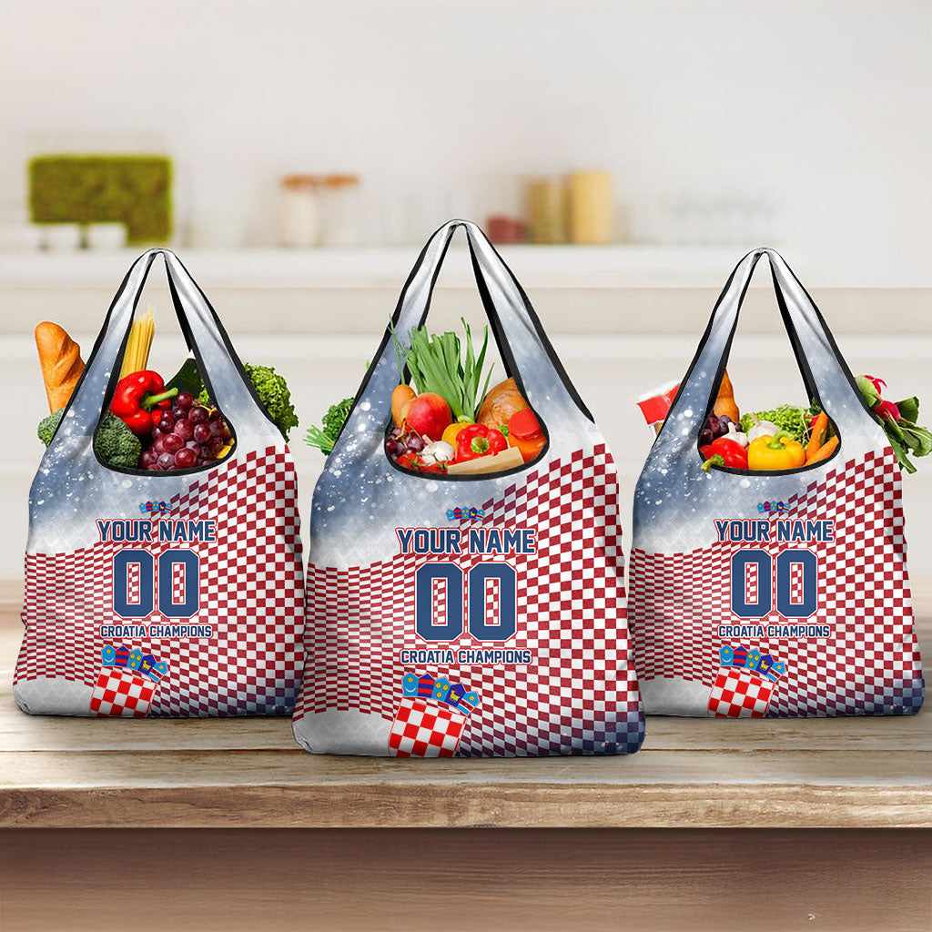 Personalized Croatia Football Eagle Mascot Grocery Bag Checkerboard Pattern - Accent Splatters