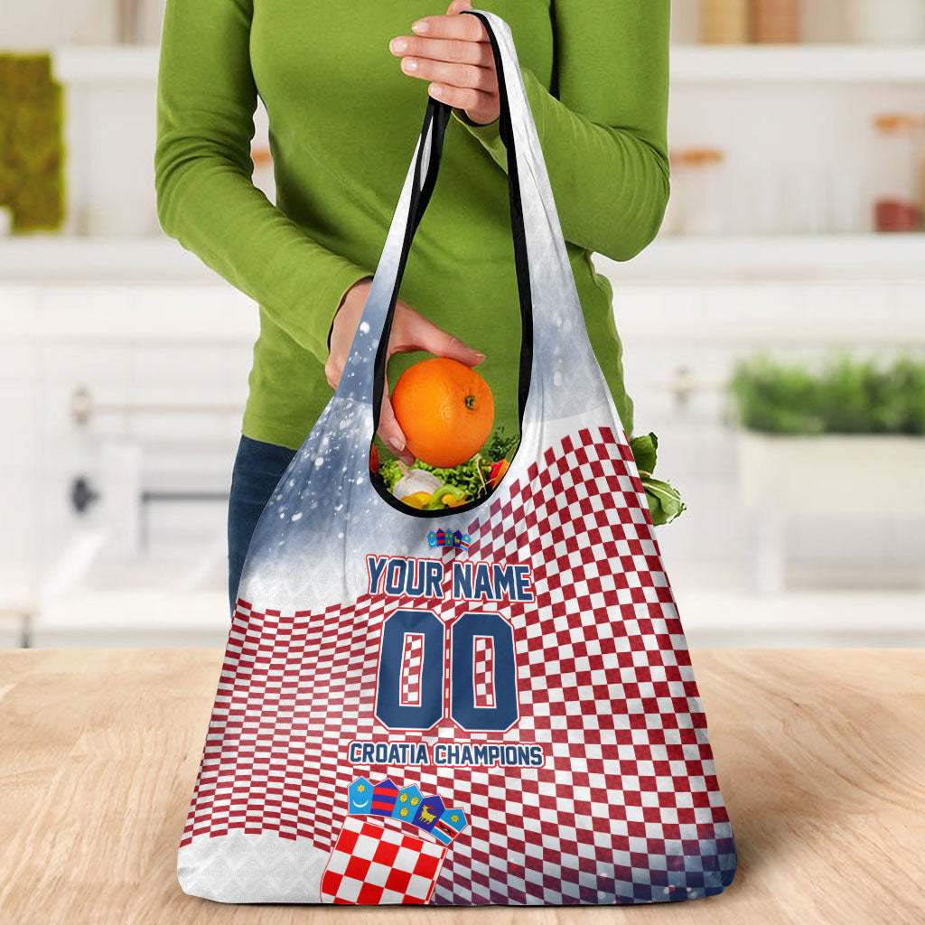 Personalized Croatia Football Eagle Mascot Grocery Bag Checkerboard Pattern - Accent Splatters