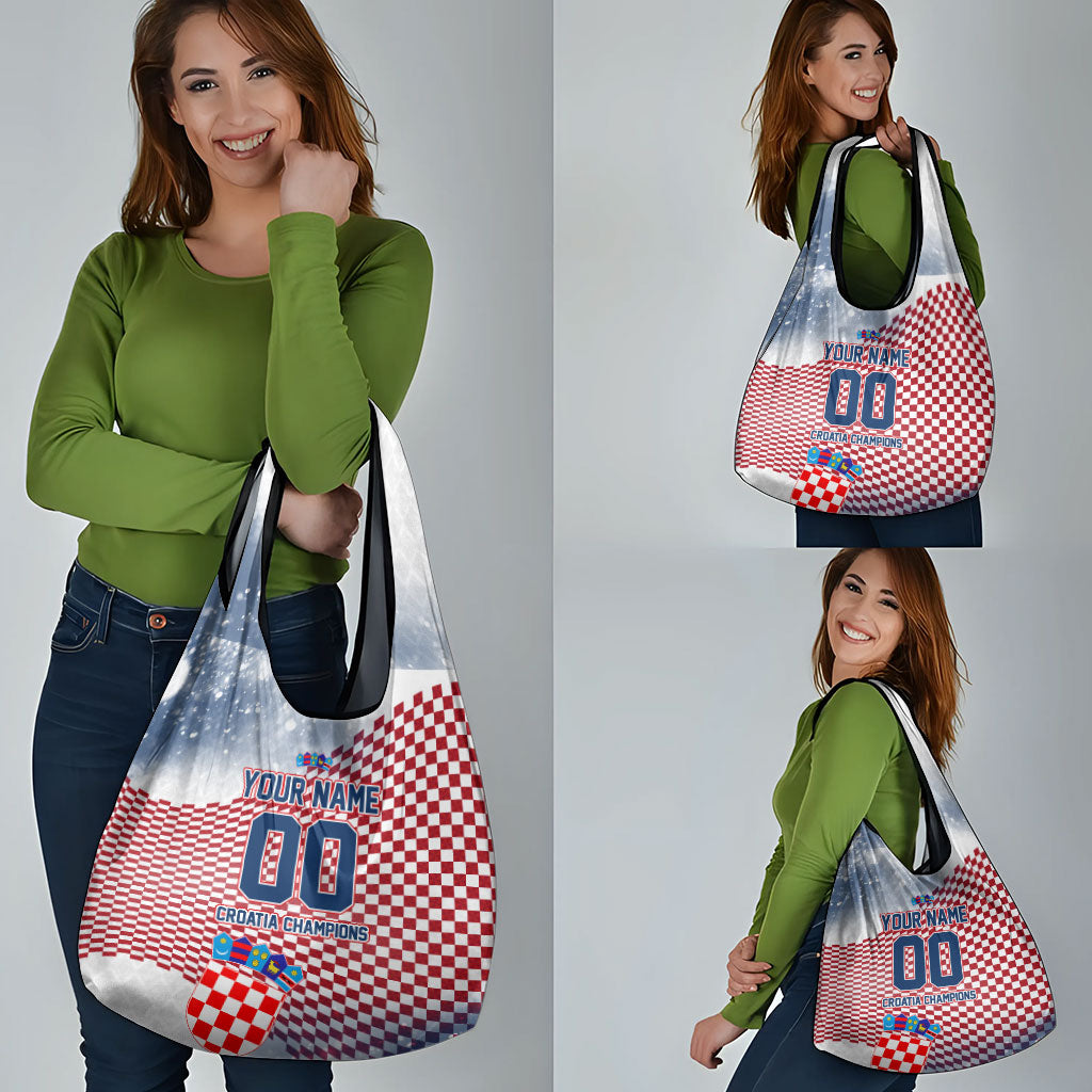 Personalized Croatia Football Eagle Mascot Grocery Bag Checkerboard Pattern - Accent Splatters
