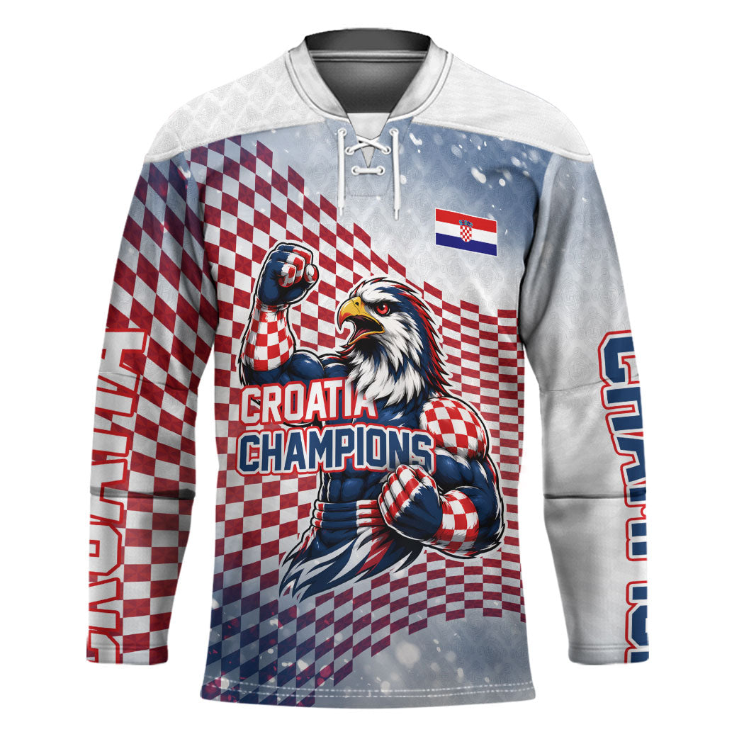 Personalized Croatia Football Eagle Mascot Hockey Jersey Checkerboard Pattern - Accent Splatters