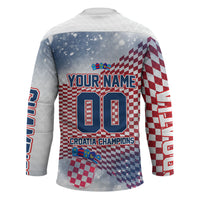 Personalized Croatia Football Eagle Mascot Hockey Jersey Checkerboard Pattern - Accent Splatters